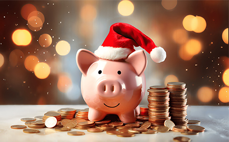 サンタ帽をかぶった豚の貯金箱